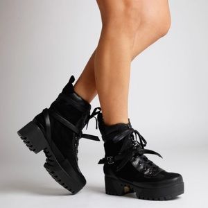 Black Chunky Biker Boots